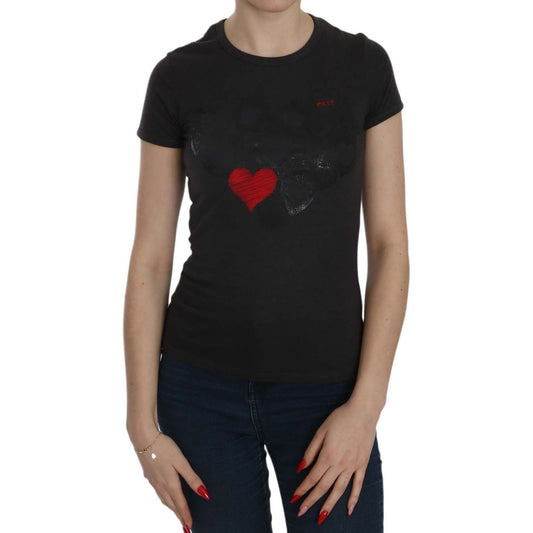Exte Black Hearts Print Short Sleeve Casual Shirt Top