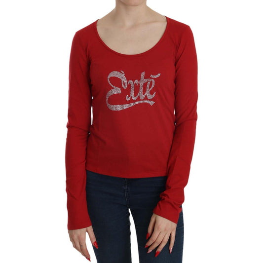 Exte Red Crystal Embellished Long Sleeve Blouse Exte