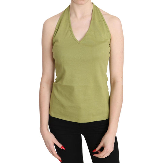 GF Ferre Green Halter Cotton Sleeveless Casual Tank Top Blouse GF Ferre