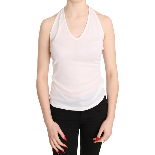 GF Ferre White Halter Cotton Sleeveless Casual Tank Top Blouse GF Ferre