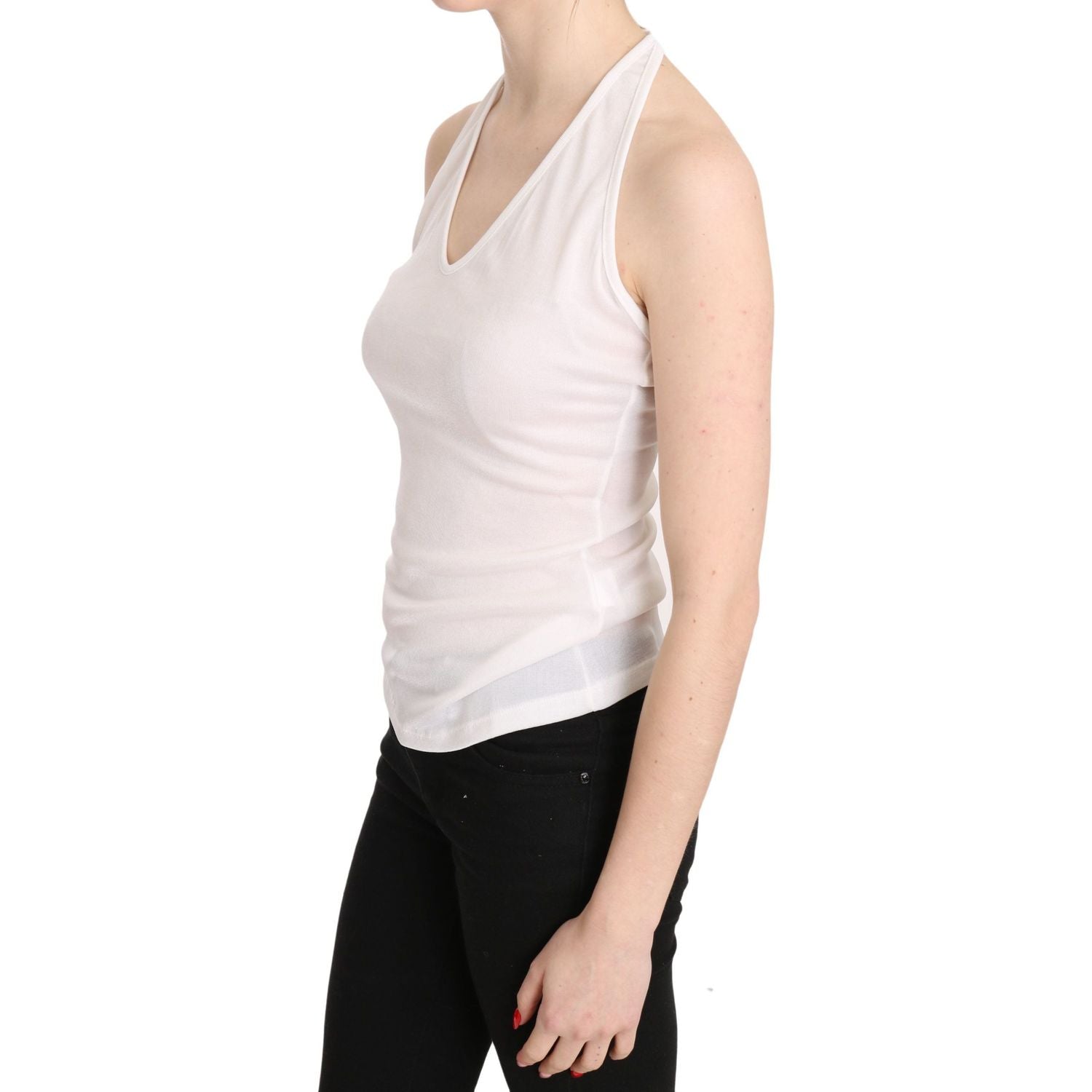 GF Ferre White Halter Cotton Sleeveless Casual Tank Top Blouse