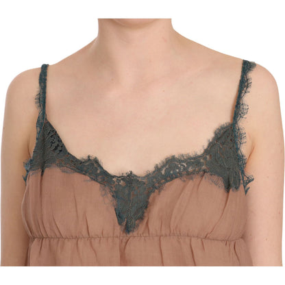 PINK MEMORIES Brown Lace Spaghetti Strap Tank Top Blouse