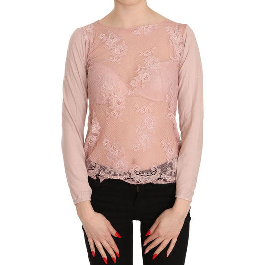 PINK MEMORIES Pink Lace See Through Long Sleeve Top Blouse PINK MEMORIES