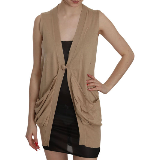 PINK MEMORIES Brown 100% Cotton Sleeveless Cardigan Top Vest PINK MEMORIES