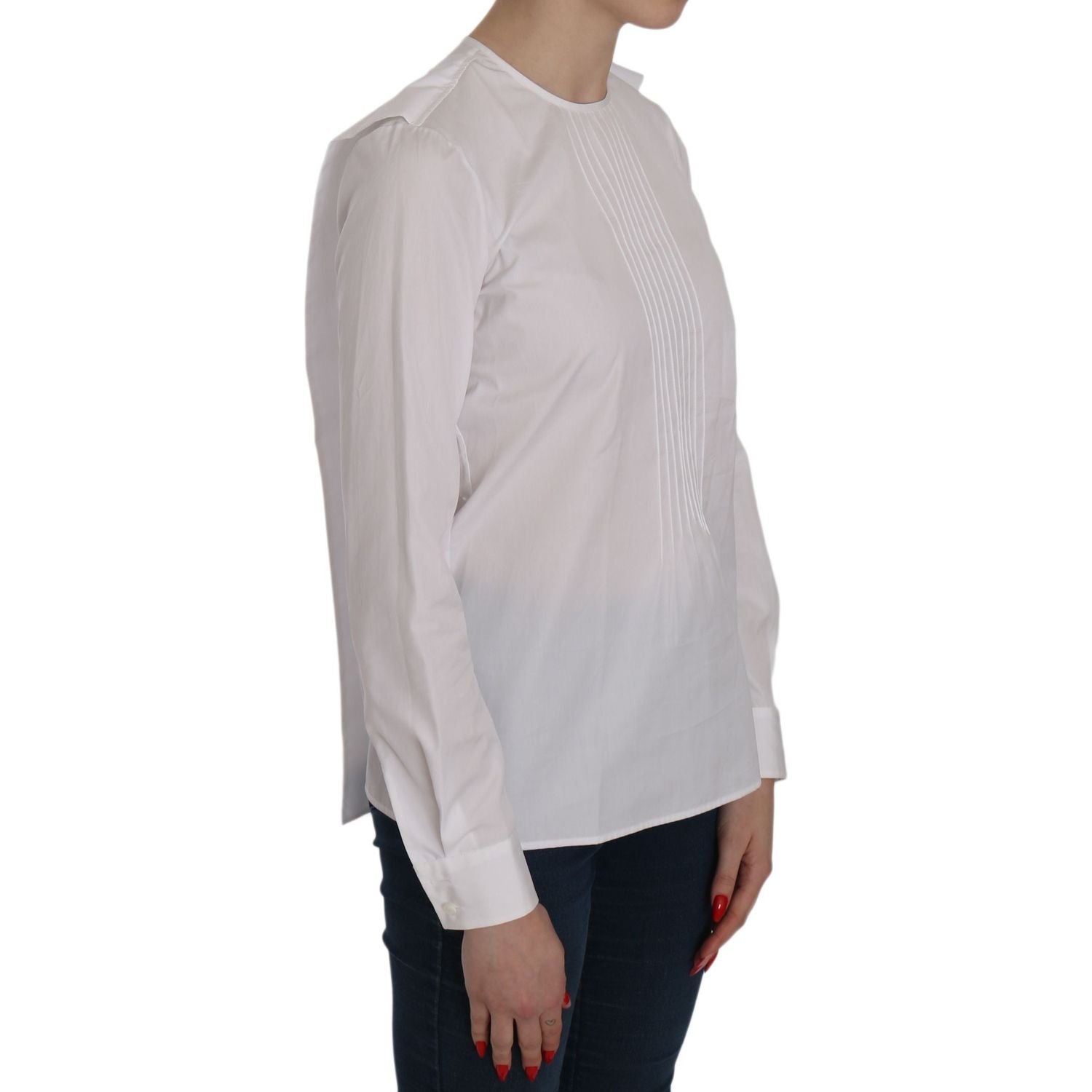 Dsquared² White Crew Neck Long Sleeve Cotton Blouse