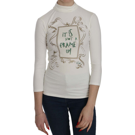 Exte White Printed Turtle Neck 3/4 Sleeve Top Cotton Blouse Exte
