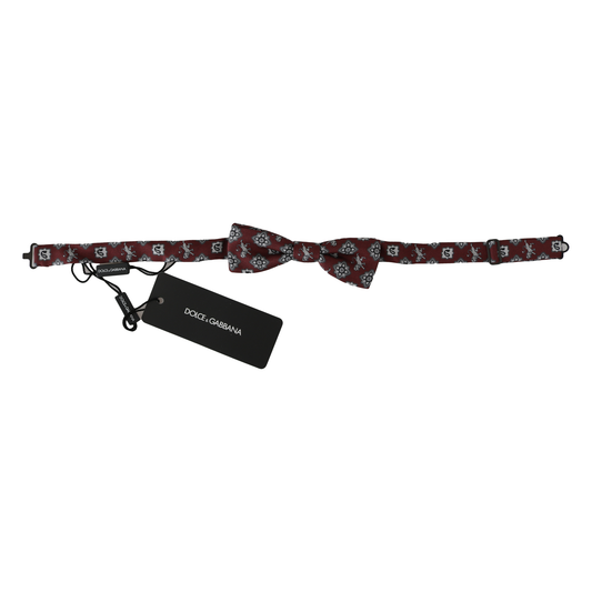 Dolce & Gabbana Men Bordeaux Maroon Lion Silk Adjustable Neck Bow Tie