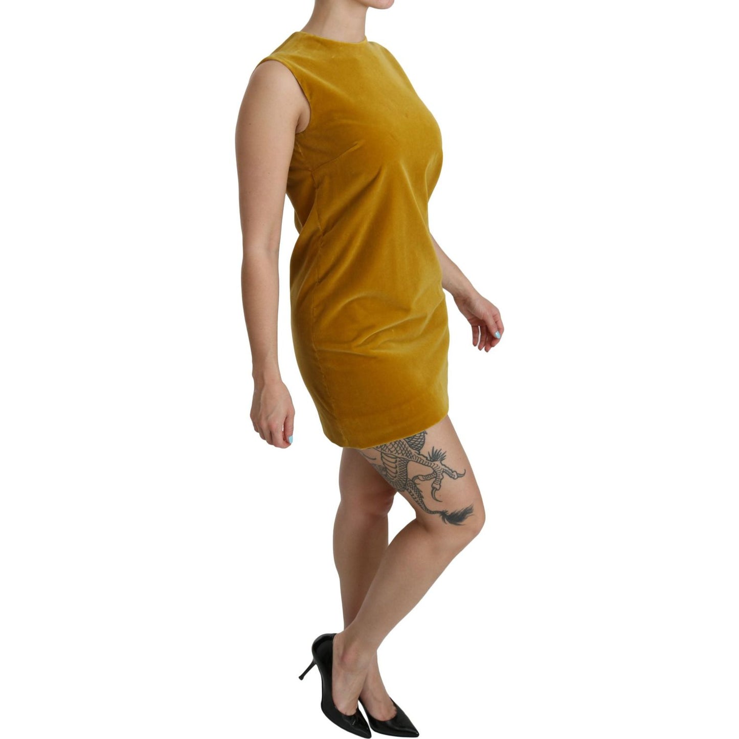 Dolce & Gabbana Mustard Velvet Stretch Shift Mini Dress Dolce & Gabbana