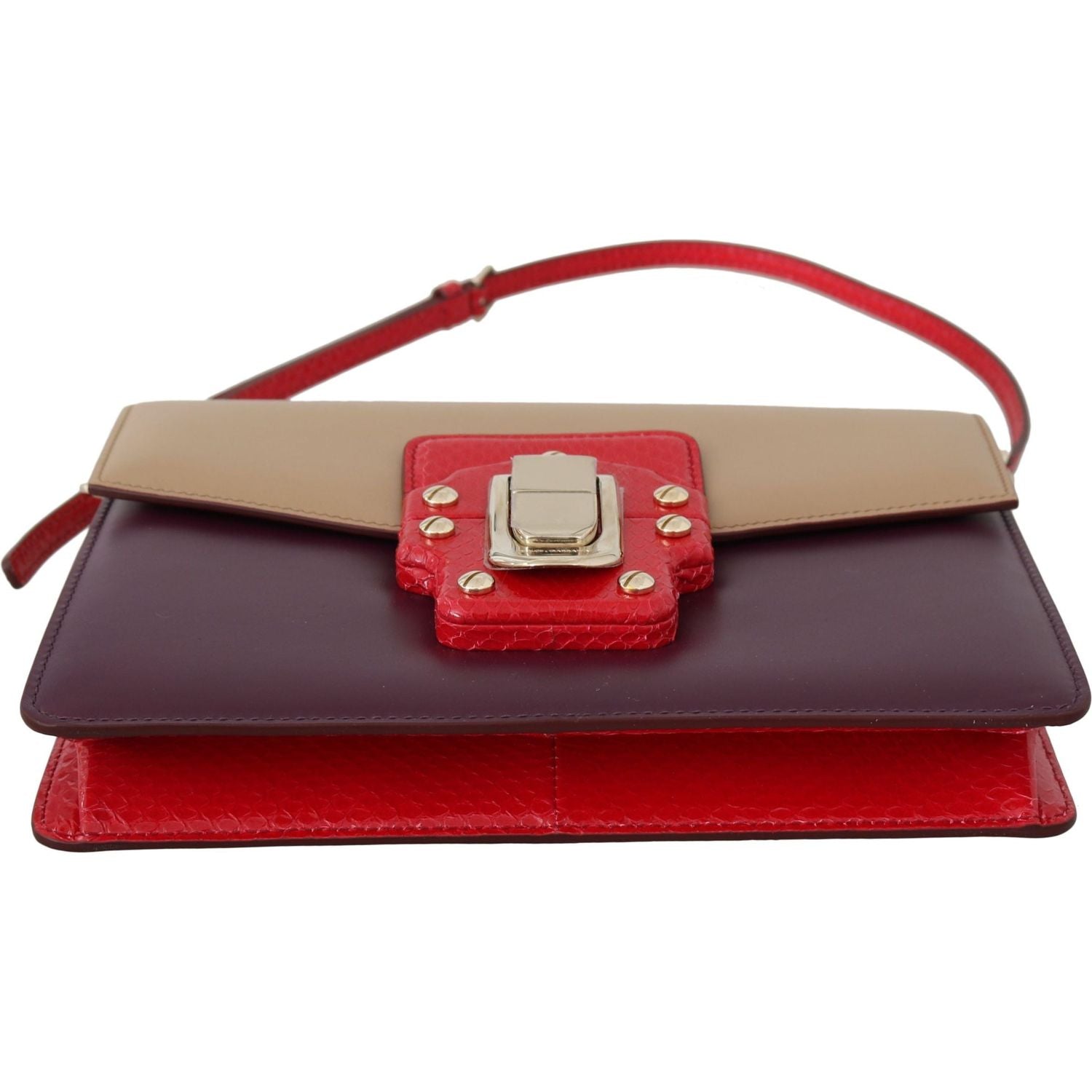 Dolce & Gabbana Purple Beige Red Leather Crossbody Purse Bag
