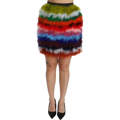 Dolce & Gabbana Red Blue High Waist Mini Feather Skirt Dolce & Gabbana