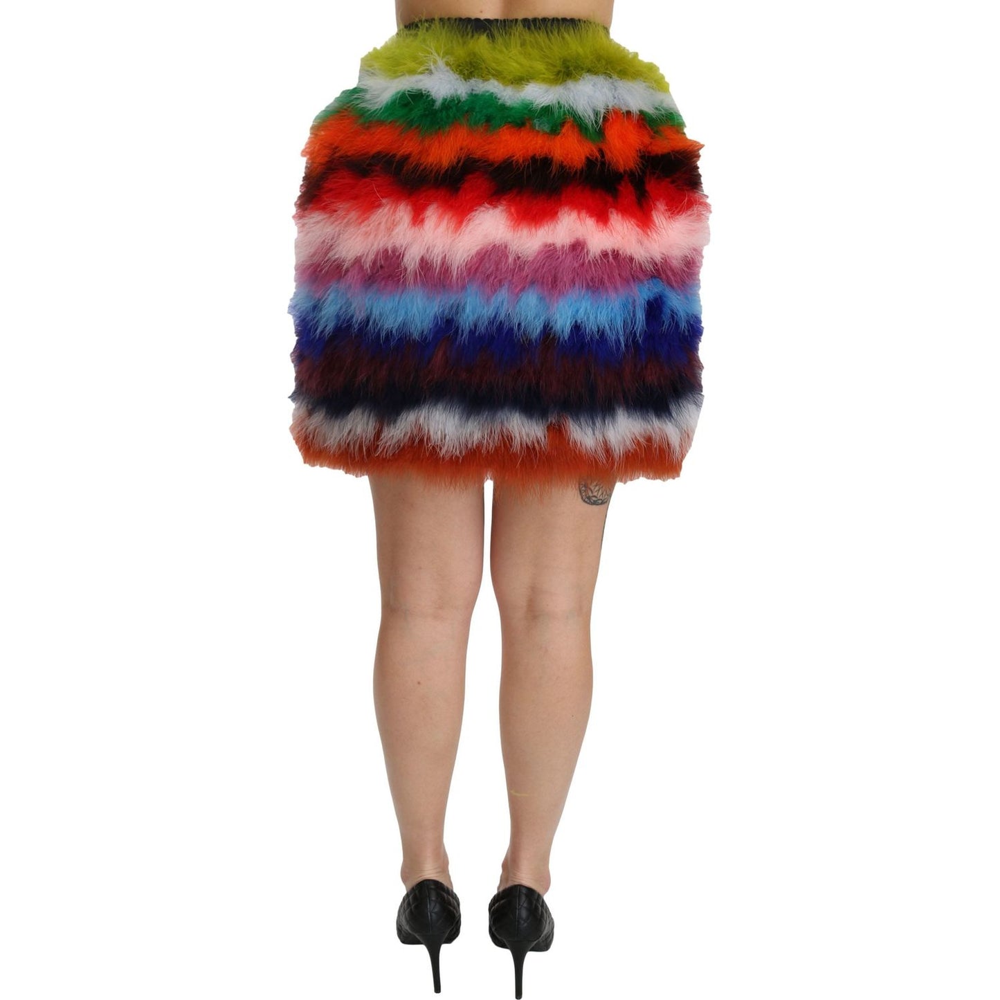 Dolce & Gabbana Red Blue High Waist Mini Feather Skirt Dolce & Gabbana