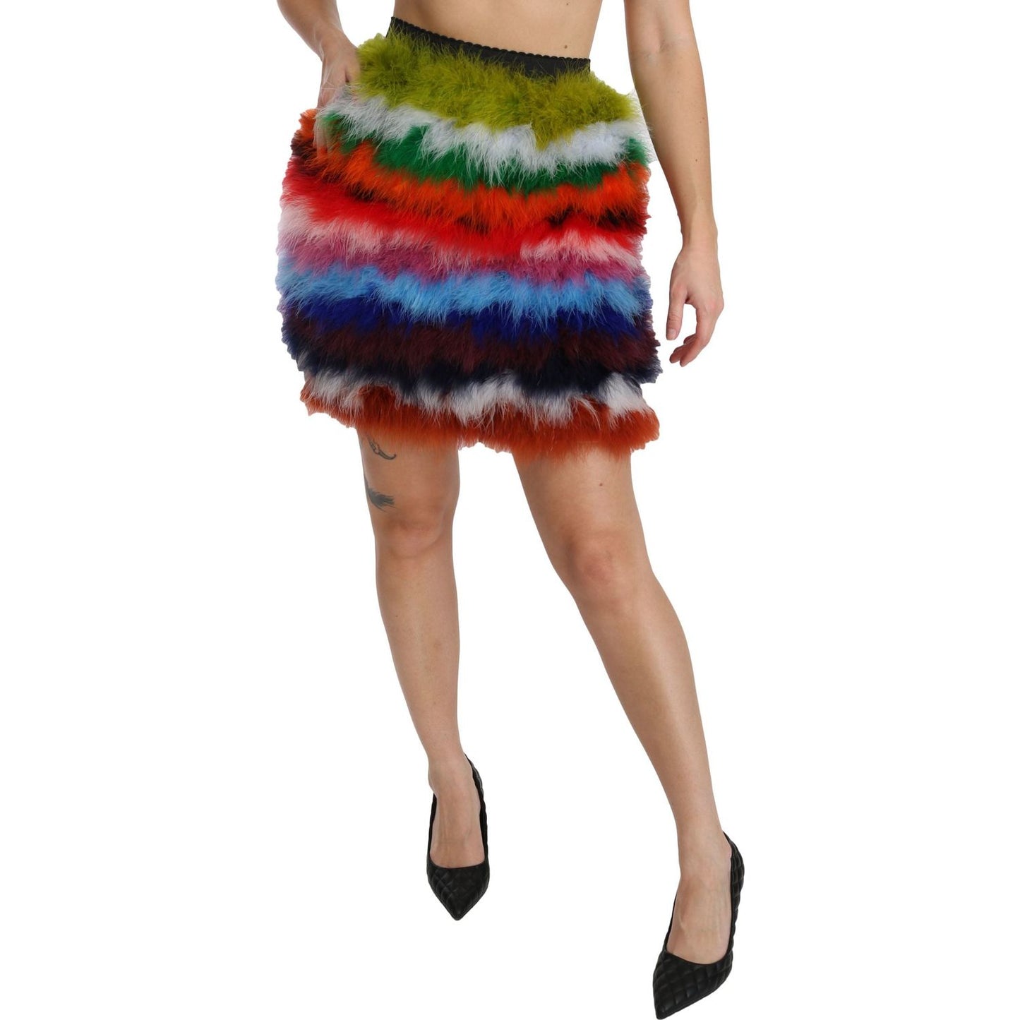 Dolce & Gabbana Red Blue High Waist Mini Feather Skirt Dolce & Gabbana