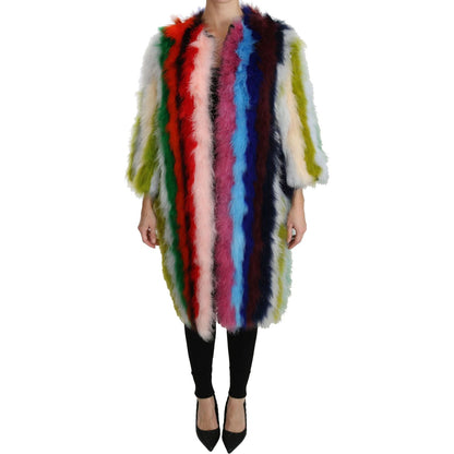 Dolce & Gabbana Multicolor Turkey Feather Cape Fur Coat 1% Elastane,1% Nylon,14% Acetate,15% Rayon,1728,67345645728,9% Cotton,Clothing,Coats - Jackets & Coats - Clothing,Dolce & Gabbana,IT42|M,IT44|L,IT46|XL,Jackets & Coats - Clothing,Jackets & Coats - Wo