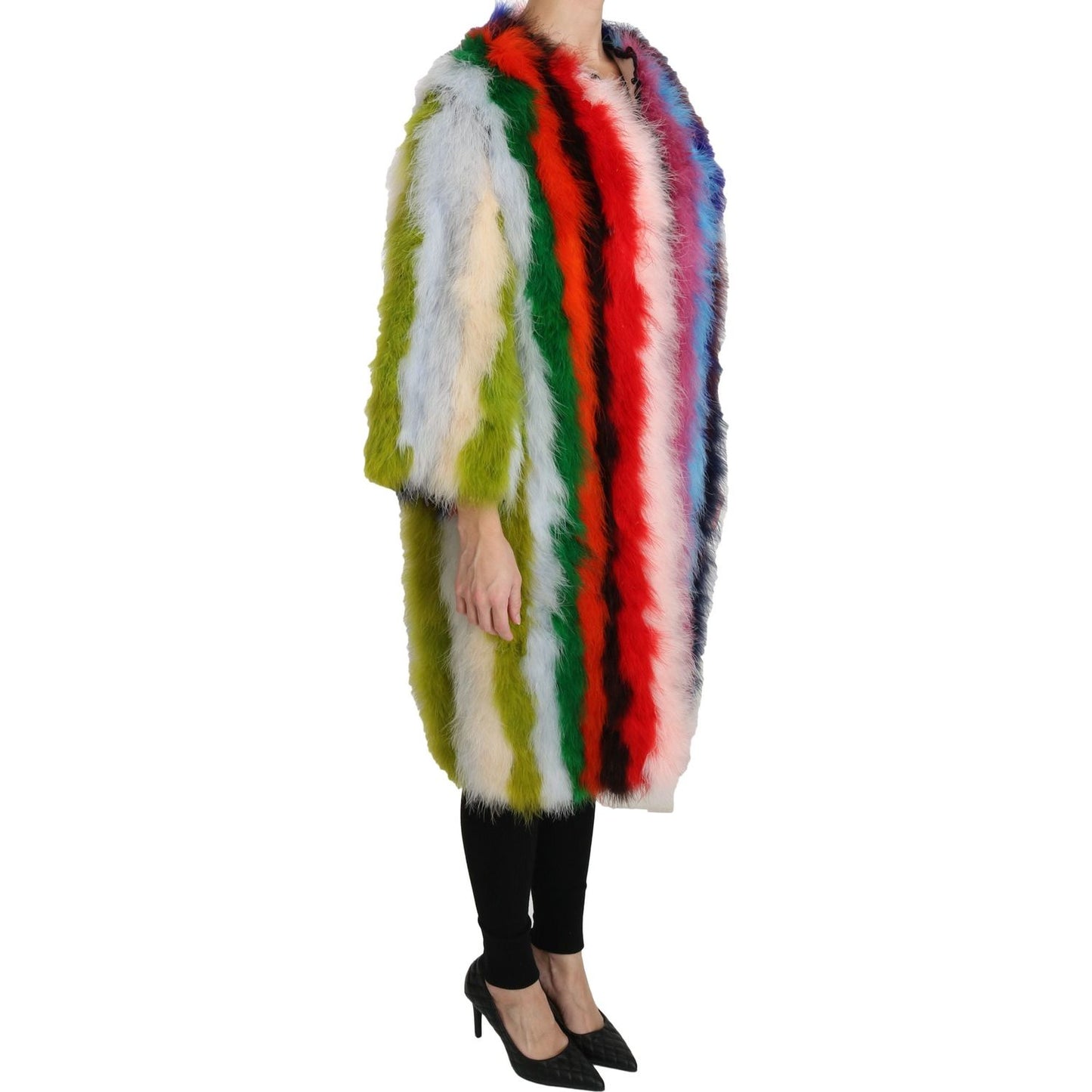 Dolce & Gabbana Multicolor Turkey Feather Cape Fur Coat 1% Elastane,1% Nylon,14% Acetate,15% Rayon,1728,67345645728,9% Cotton,Clothing,Coats - Jackets & Coats - Clothing,Dolce & Gabbana,IT42|M,IT44|L,IT46|XL,Jackets & Coats - Clothing,Jackets & Coats - Wo