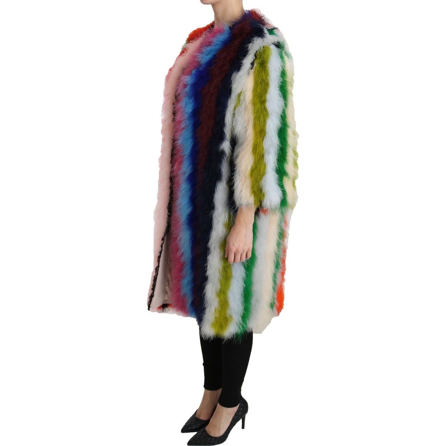 Dolce & Gabbana Multicolor Turkey Feather Cape Fur Coat 1% Elastane,1% Nylon,14% Acetate,15% Rayon,1728,67345645728,9% Cotton,Clothing,Coats - Jackets & Coats - Clothing,Dolce & Gabbana,IT42|M,IT44|L,IT46|XL,Jackets & Coats - Clothing,Jackets & Coats - Wo