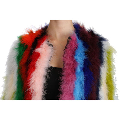 Dolce & Gabbana Multicolor Turkey Feather Cape Fur Coat 1% Elastane,1% Nylon,14% Acetate,15% Rayon,1728,67345645728,9% Cotton,Clothing,Coats - Jackets & Coats - Clothing,Dolce & Gabbana,IT42|M,IT44|L,IT46|XL,Jackets & Coats - Clothing,Jackets & Coats - Wo