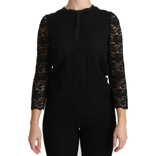 Dolce & Gabbana Black Lace Long Sleeve Nylon Blouse Dolce & Gabbana