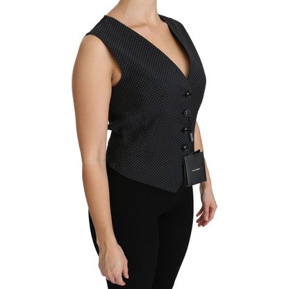 Dolce & Gabbana Black Dotted Waistcoat Vest Blouse Top Dolce & Gabbana