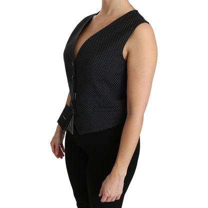 Dolce & Gabbana Black Dotted Waistcoat Vest Blouse Top Dolce & Gabbana