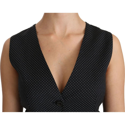 Dolce & Gabbana Black Dotted Waistcoat Vest Blouse Top Dolce & Gabbana