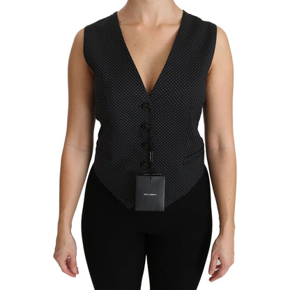 Dolce & Gabbana Black Dotted Waistcoat Vest Blouse Top Dolce & Gabbana