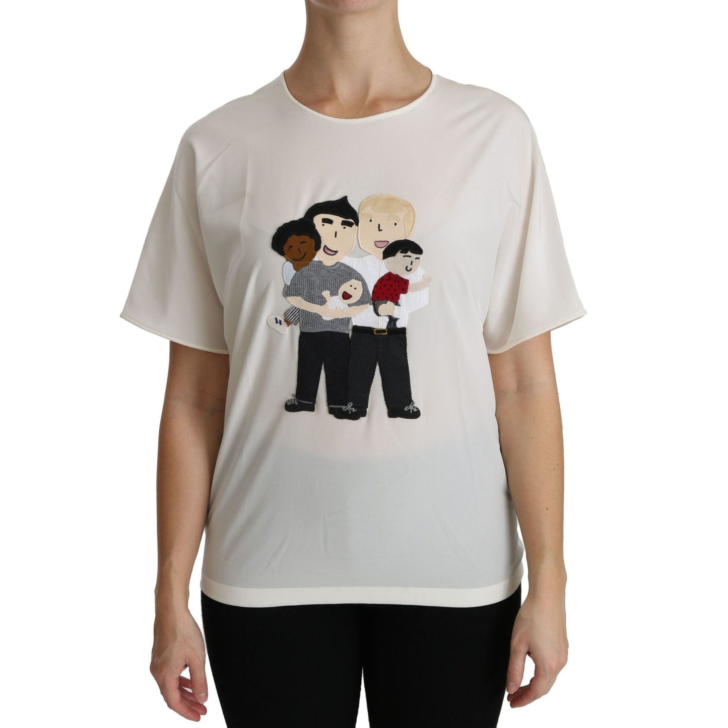 Dolce & Gabbana White #dgfamily Patch Short Sleeve Blouse Top Dolce & Gabbana