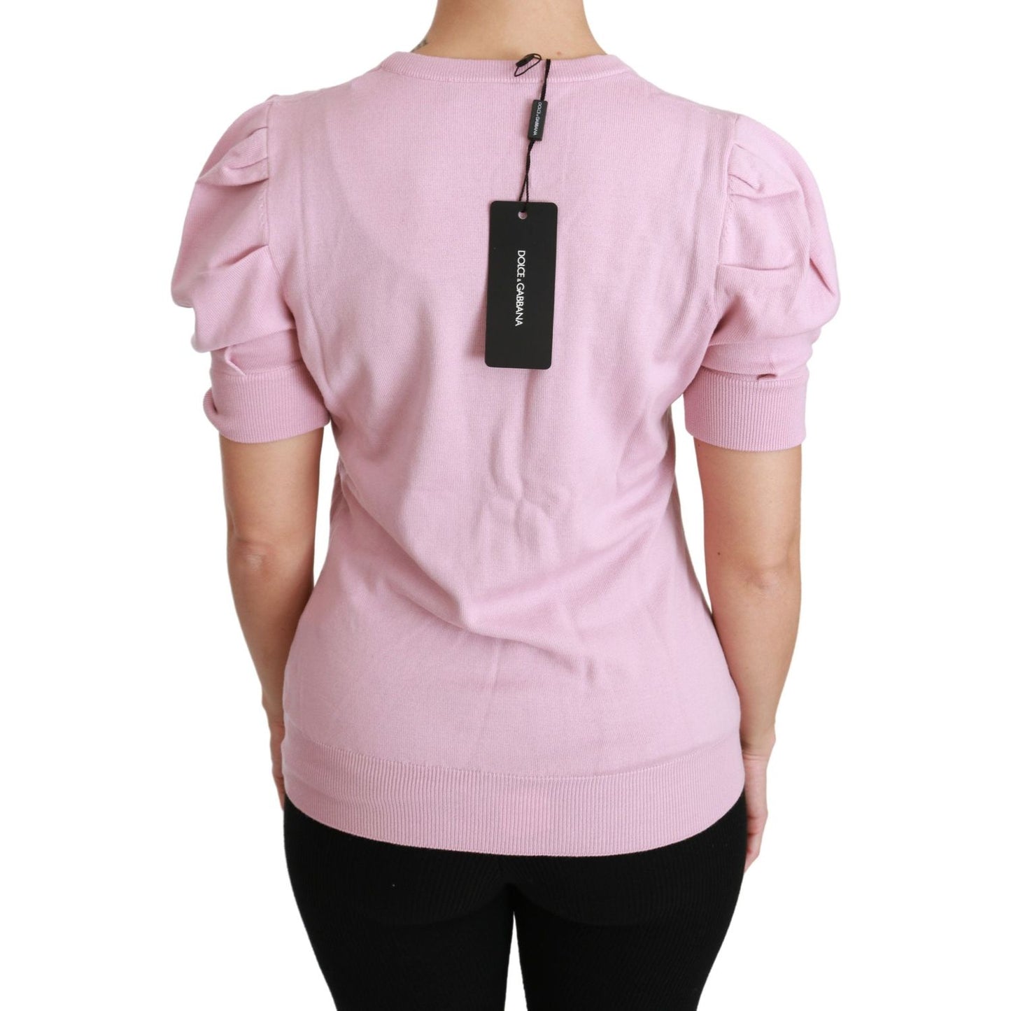 Dolce & Gabbana Pink Floral Embroidered Blouse Wool Top Dolce & Gabbana