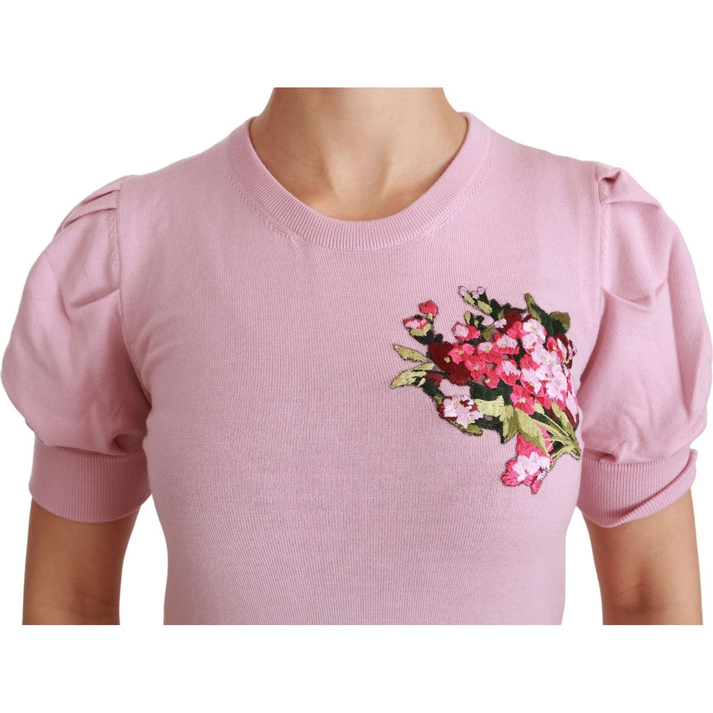 Dolce & Gabbana Pink Floral Embroidered Blouse Wool Top Dolce & Gabbana
