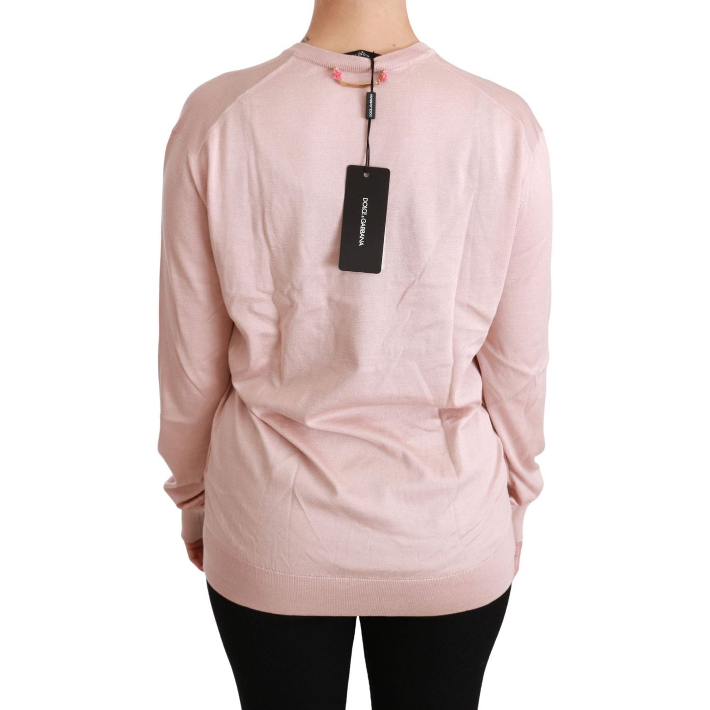 Dolce & Gabbana Pink Floral Embellished Pullover Silk Sweater Dolce & Gabbana