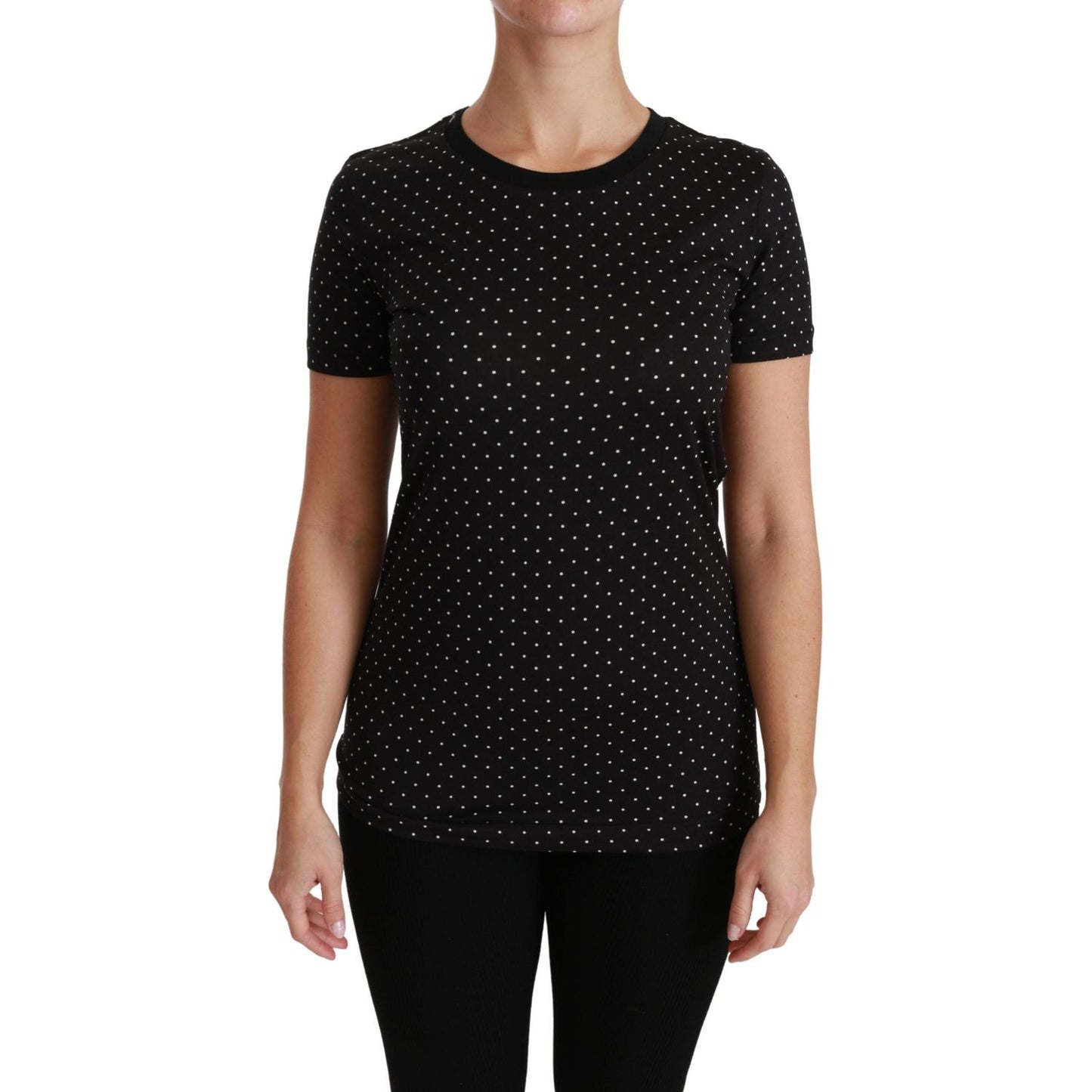 Dolce & Gabbana Black Dotted Crewneck Cotton Top T-shirt Dolce & Gabbana