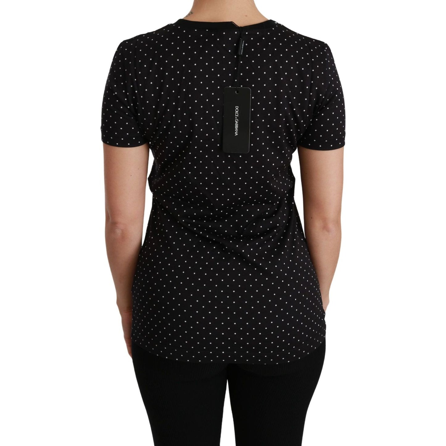 Dolce & Gabbana Black Dotted Crewneck Cotton Top T-shirt Dolce & Gabbana