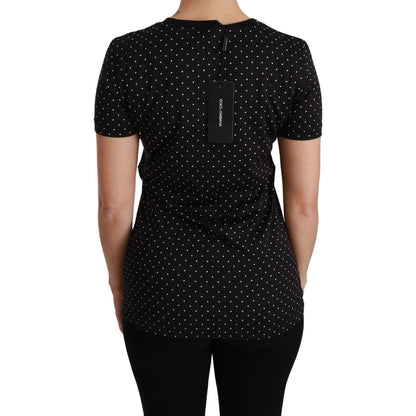 Dolce & Gabbana Black Dotted Crewneck Cotton Top T-shirt Dolce & Gabbana