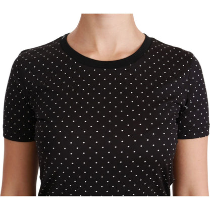 Dolce & Gabbana Black Dotted Crewneck Cotton Top T-shirt Dolce & Gabbana