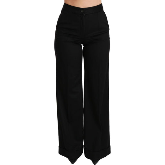 Dolce & Gabbana Black Wide Leg Flared Trouser Cashmere Pants Dolce & Gabbana