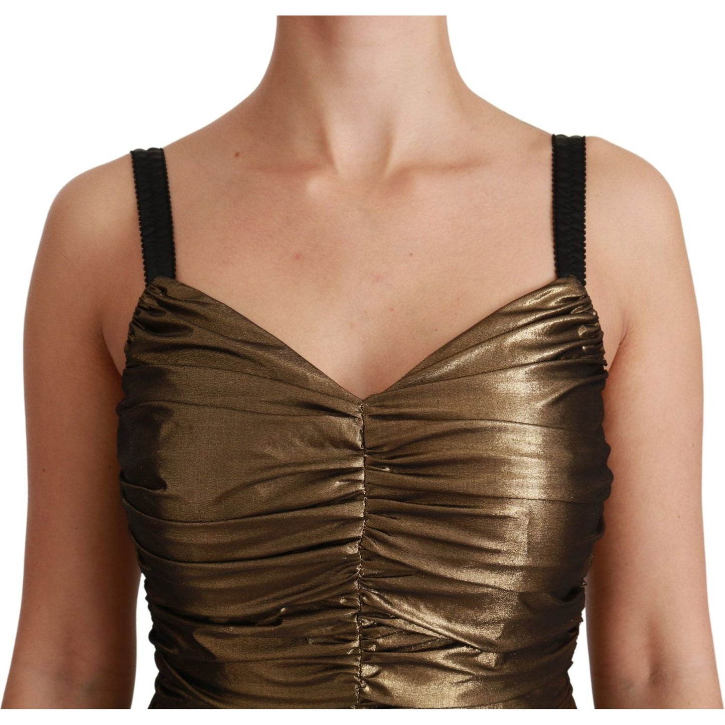 Dolce & Gabbana Gold Metallic Stretch Bodycon Ruched Dress Dolce & Gabbana