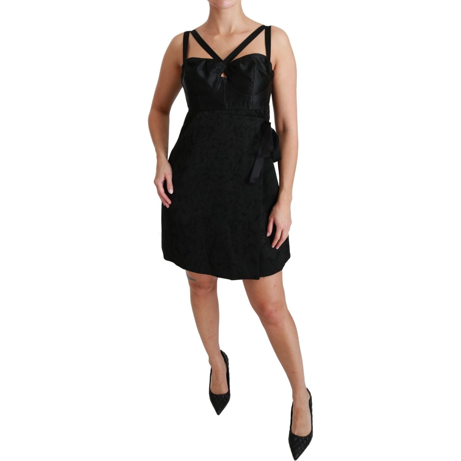Dolce & Gabbana Black Stretch Satin Jacquard Mini Dress