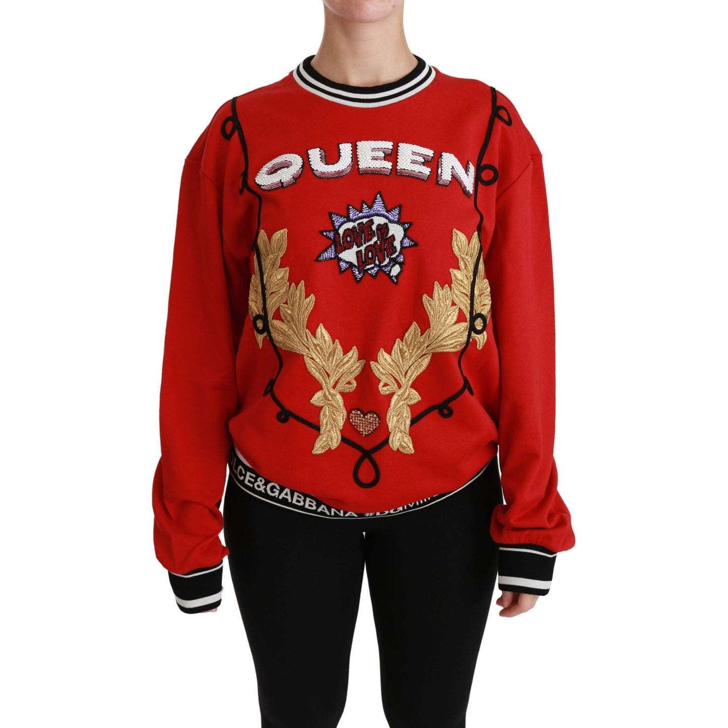 Dolce & Gabbana Red Queen Sequined Love Pullover Sweater Dolce & Gabbana