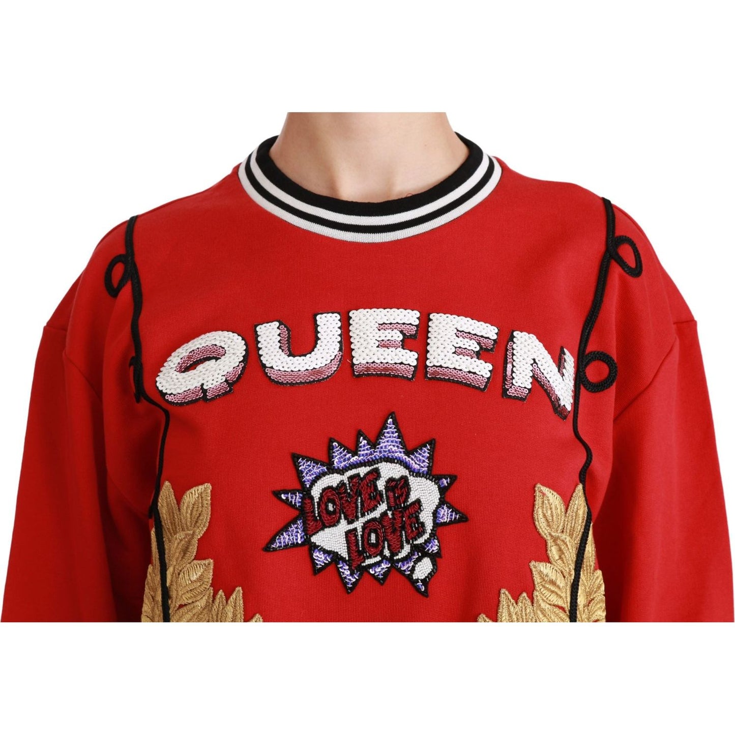 Dolce & Gabbana Red Queen Sequined Love Pullover Sweater Dolce & Gabbana