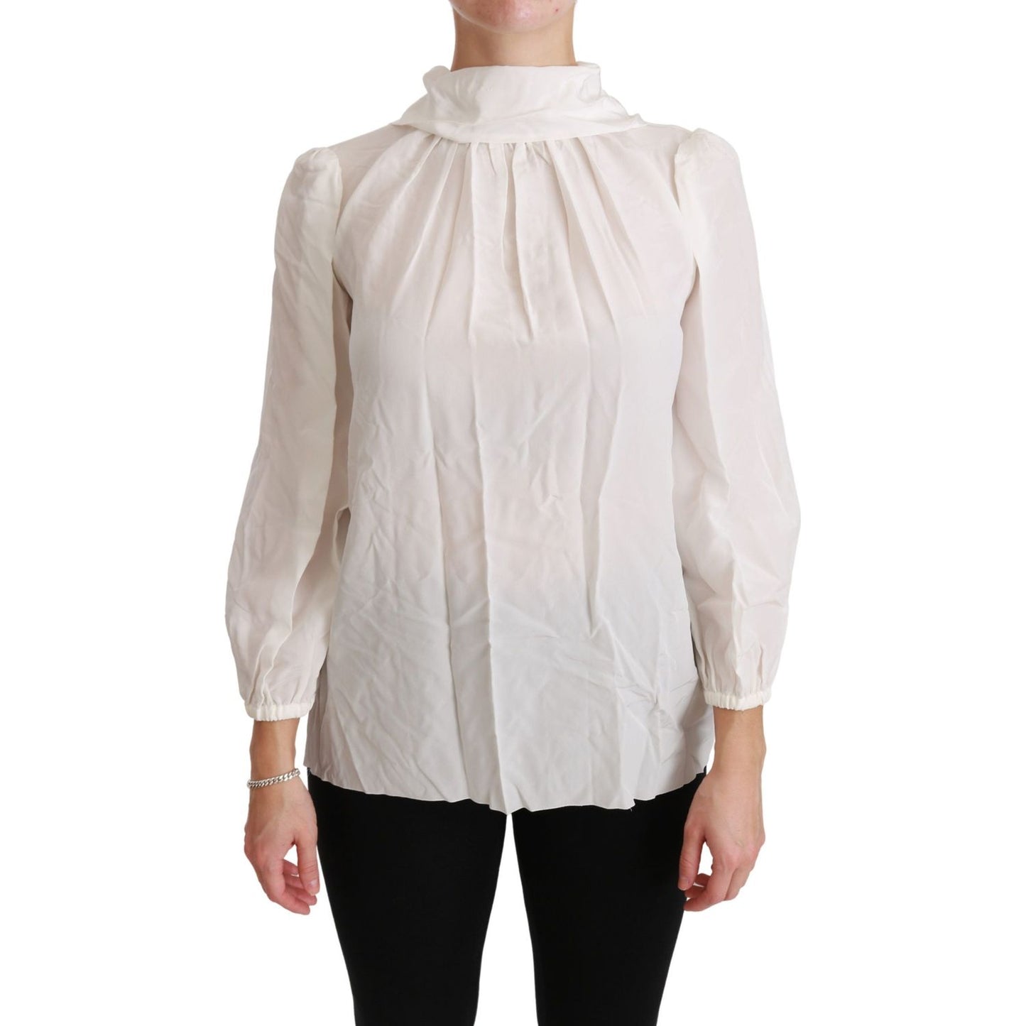 Dolce & Gabbana White Turtle Neck Blouse Shirt Silk Top