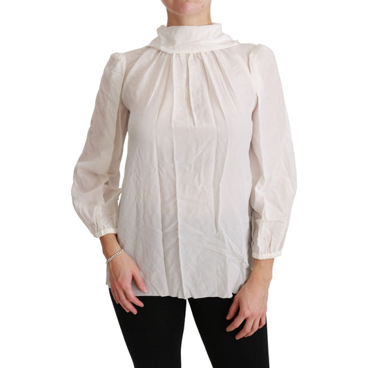 Dolce & Gabbana White Turtle Neck Blouse Shirt Silk Top Dolce & Gabbana