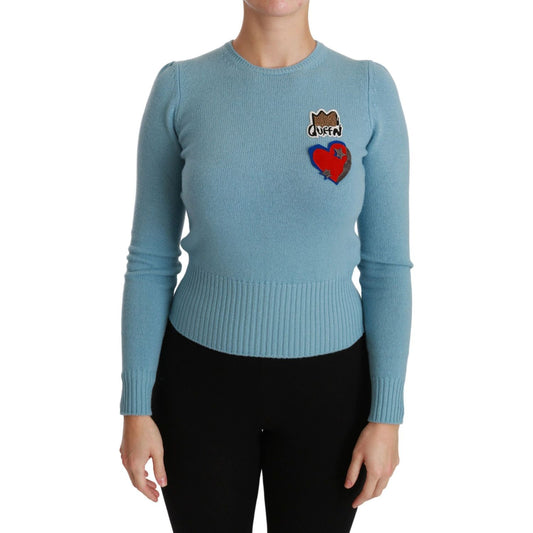 Dolce & Gabbana Blue Wool Queen Heart Pullover Sweater Dolce & Gabbana