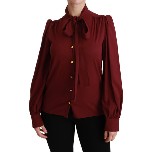 Dolce & Gabbana Maroon Long Sleeve Shirt Blouse Silk Top Dolce & Gabbana