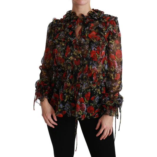 Dolce & Gabbana Black Floral Roses Blouse Silk Top Dolce & Gabbana
