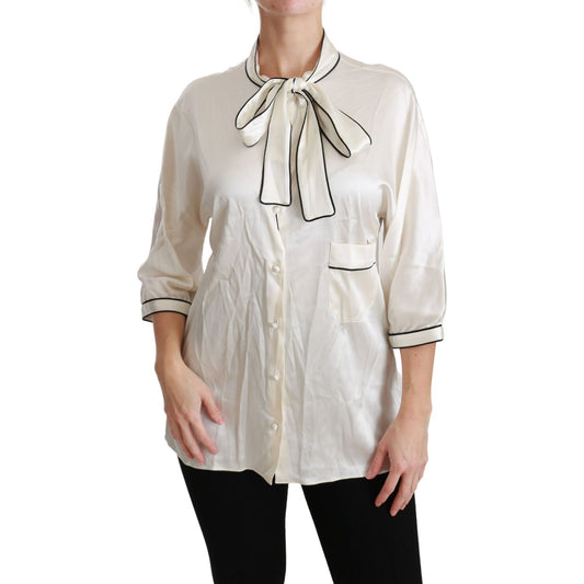 Dolce & Gabbana Beige 3/4 Sleeve Shirt Blouse Silk Top Dolce & Gabbana