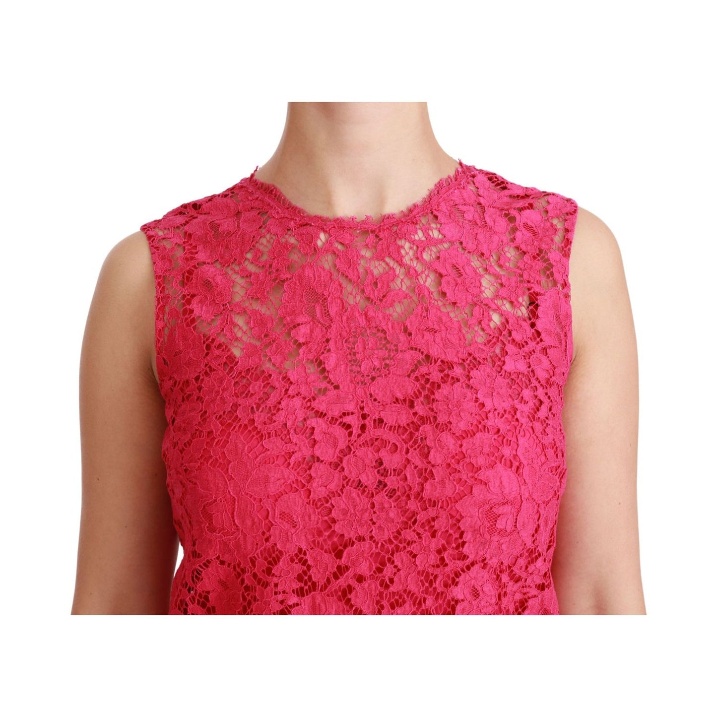 Dolce & Gabbana Pink Floral Lace Shift Gown Mini Dress