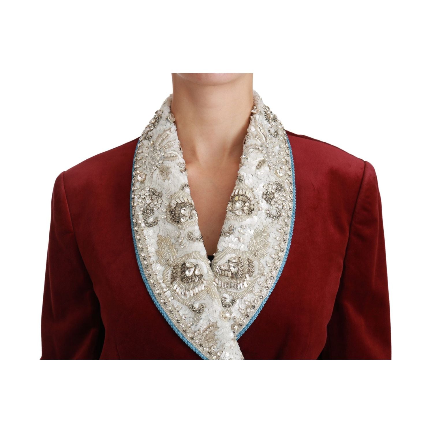 Dolce & Gabbana Red Velvet Baroque Crystal Blazer Jacket