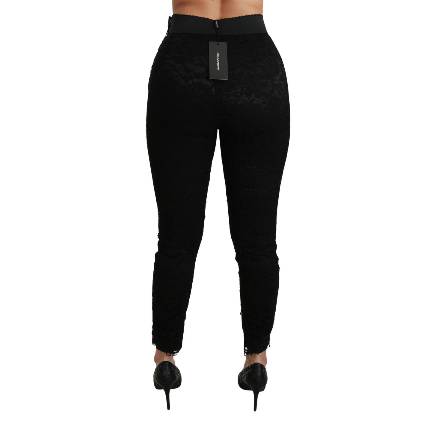 Dolce & Gabbana Black Lace Skinny High Waist Cotton Pants