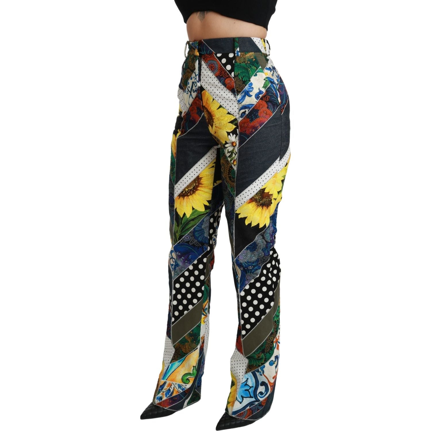 Dolce & Gabbana Multicolor Print High Waist Straight Pants