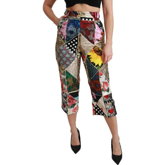 Dolce & Gabbana Silk Multicolor Print High Waist Cropped Pants Dolce & Gabbana