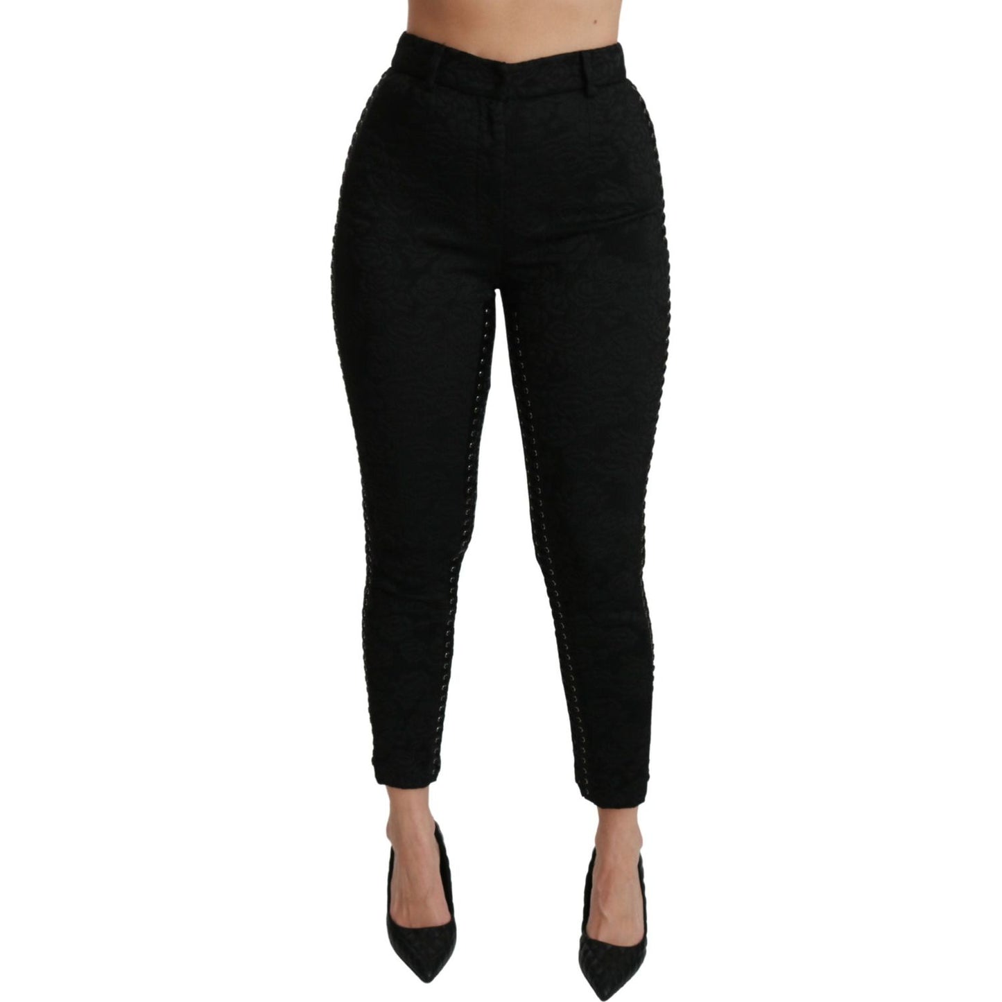 Dolce & Gabbana Black Brocade Skinny High Waist Pants Dolce & Gabbana
